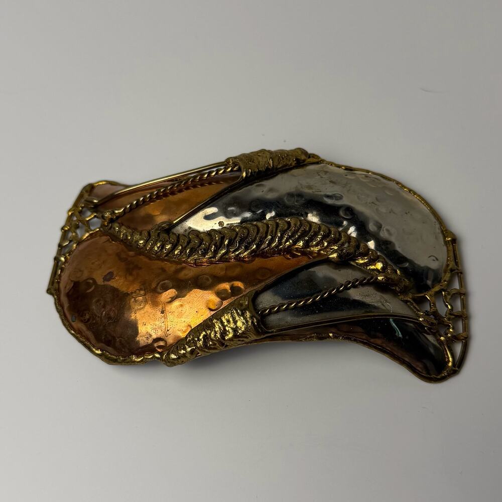 Vintage Brutalist Mixed Metal Belt Buckle Handmade Copper Brass Silver Tone - Picture 3 of 7